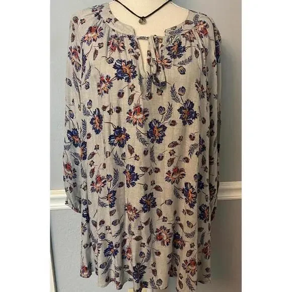 Como Vintage Floral Print Boho Tunic Dress with Tie Neck - Picture 2 of 6